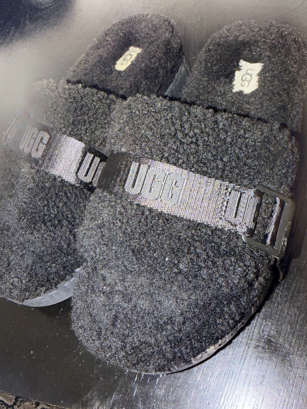 UGG Men’s Black Shearling Strap Slides